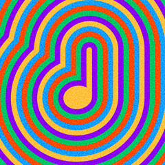 Bright music note icon with colorful concentric ripple pattern. Vector illustration.