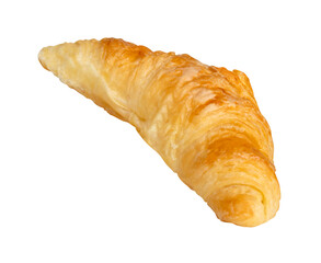 Top view of single brown or golden croissant isolated with clipping path in png file format