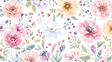 Seamless pattern with flowers watercolor, Spring  Watercolor flowers background, Colorful flower Watercolor background