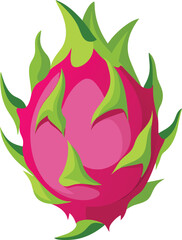 Fototapeta premium Vibrant illustration of a single pink dragon fruit with green spiky exterior