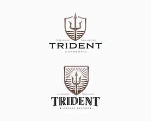 Vintage classic god trident deep sea for tattoo, seafood or sea product logo template