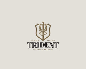 Vintage classic god trident deep sea for tattoo, seafood or sea product logo template