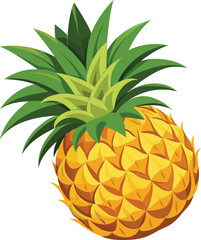 Vibrant illustration of a ripe pineapple with lush green leaves against a white background