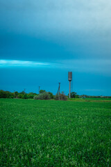 Agricultural Landscape with a Water Tower and Greenery
