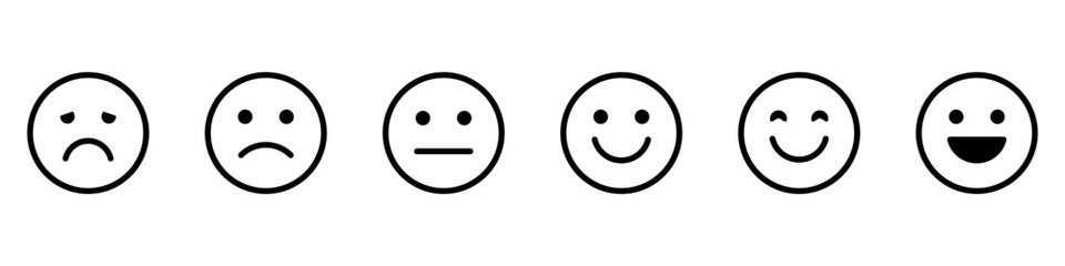Feedback emoji icons vector. good and bad emoticon signs - Happy and Sad reaction. Smiley rating icon set , happy, neutral, sad, emojis. Vector illustration