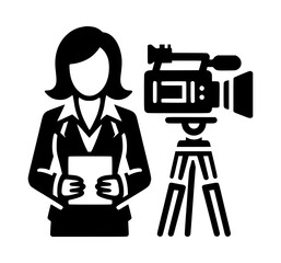 Female Journalist Photographer Reporting Icon Vector