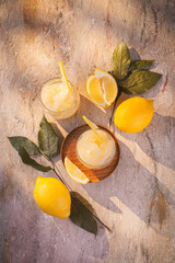 Traditional homemade classic authentic italian summer frozen dessert-  lemon sorbet Sorbetto al...