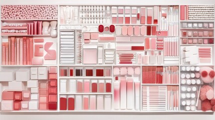 Organized Array of Pink and White Cosmetic Products