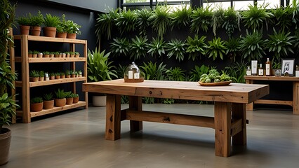 Modern interior design displaying natural plants and wooden furniture elements beautifully