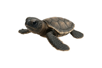 Baby sea turtle isolated on white background. Adorable marine reptile symbolizing ocean wildlife conservation, perfect for educational materials, nature documentaries, and environmental awareness