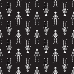 Skeleton seamless pattern. Halloween texture pattern, design isolated tile background repeat wallpaper symbol bone ghost cartoon. Wallpaper template.