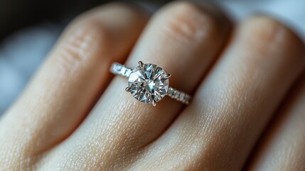 Close-up of hand adorned with elegant round-cut gemstone ring