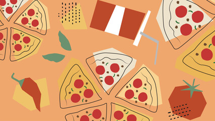 Topping Pizza and Soda Background