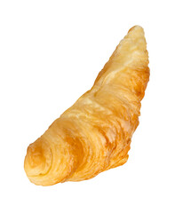 Top view of single brown or golden croissant isolated with clipping path in png file format