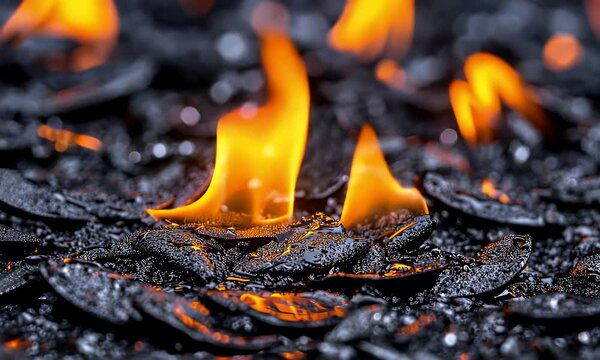 Burning material sequence showing combustion phases