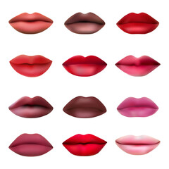 Collection of 3d lips isolated on a white background. Realistic lips collection isolated on a white background