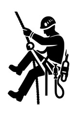 Rope Access Technician Silhouette Icon Logo Black and White Vector