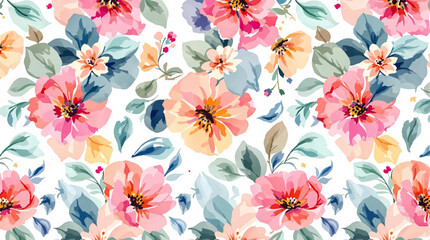 Watercolor floral seamless pattern with colorful flowers , leaves and branches