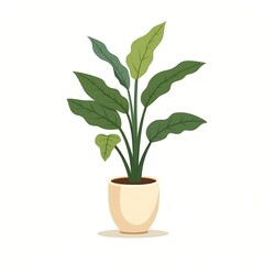 Potted plant, green foliage, leafy houseplant, terracotta pot, indoor gardening, nature illustration.