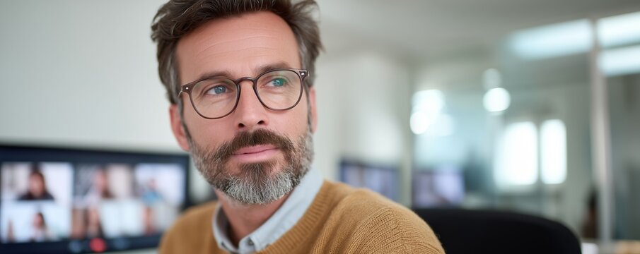 Caucasian male adult with glasses in office setting