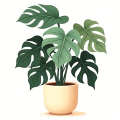Potted plant, green foliage, leafy houseplant, terracotta pot, indoor gardening, nature illustration.