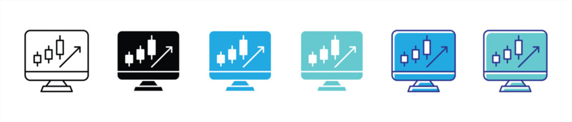 Obraz premium elevating market insight icon set. candlestick chart for financial analytics, stock trading, data trend thin line and color style icon symbol sign for your app and web. vector illustration