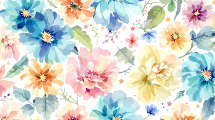 Watercolor floral seamless pattern with colorful flowers , leaves and branches