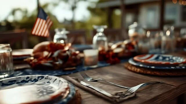 Patriotic outdoor dining table setting