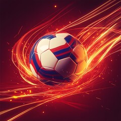 Fototapeta premium A soccer ball surrounded by fiery streaks.
