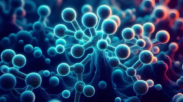 Molecules of Candida auris fungal infection in darkness,neon art.