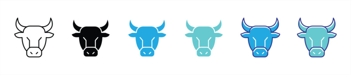 bull icon set. contain minimalist and bold symbol of strength, growth, market thin line and color style icon symbol sign for your app and web. vector illustration