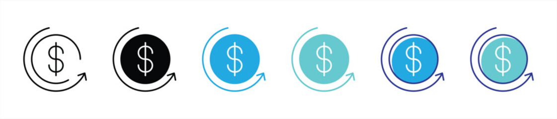 currency flow icon set. containing a sleek symbol for financial transaction, growth, recirculation thin line and color style icon for your app and web. vector illustration