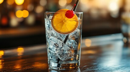 Refreshing Tom Collins Cocktail with Orange and Cherry Garnish