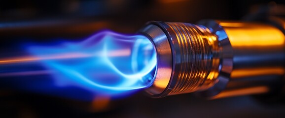 Macro image showcasing the vibrant blue flame of a specialized torch burner