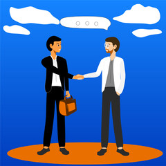 Professional vector illustration of two to three business people having a conversation, suitable for presentations, websites, marketing materials, or HR and communication topics. The characters are dr