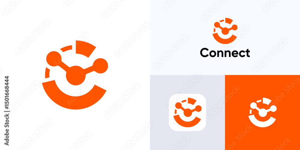 Poster letter c with molecular for interconnected circles connection and networking concept, logo icon desi