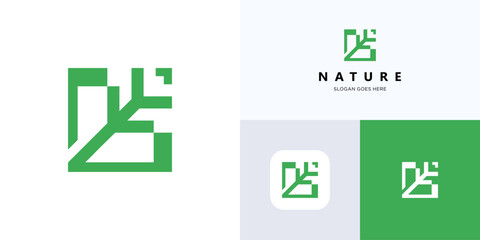Modern stylized leaf with square geometric logo icon design vector illustration editable, Creative idea symbol nature green leaves for growth and environmental or brand identity business