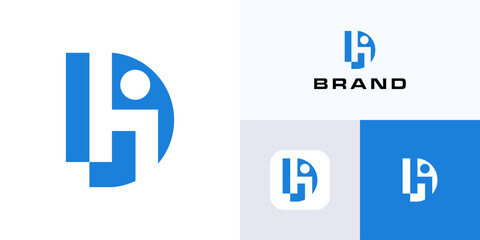 Letter D or H in negative space logo icon design vector editable, Creative symbol DH, HD with people for brand identity business