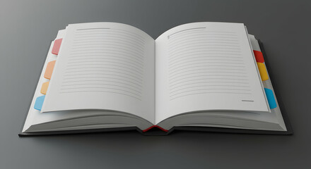 Open Blank Notebook with Colorful Tabs on a Modern Surface