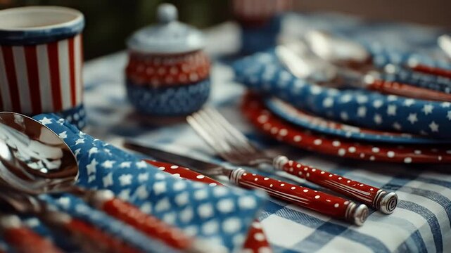Patriotic tableware arrangement closeup