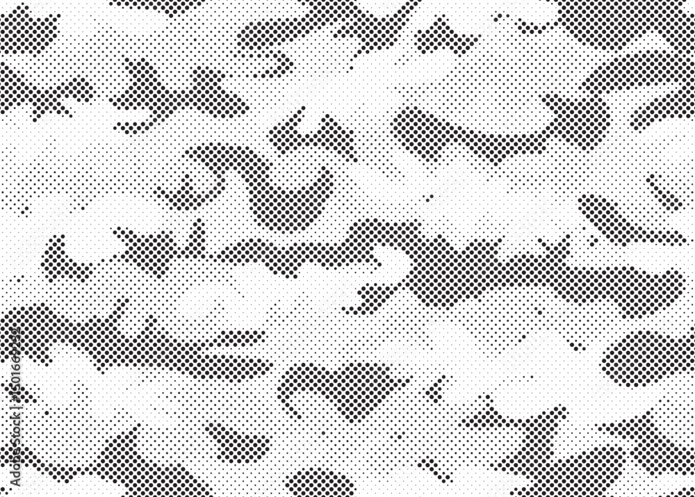 Aufkleber Abstract halftone seamless camouflage pattern. Repeating digital dotted hexagonal camo military texture background. Abstract modern fabric textile ornament. Vector illustration.