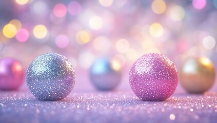 Festive Glitter Balls with Bokeh Background.