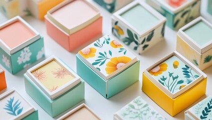 Floral gift boxes with pastel design.