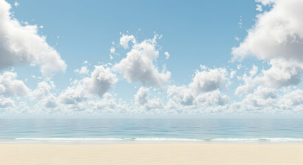 Obraz premium Serene Beach Landscape with Soft Clouds and Calm Ocean Waters