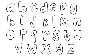 Cute set coloring hand drawn lowercase alphabet ABC letters font outline black color learn trace tracing doodle kids illustration wall art transparent clipart poster nursery png