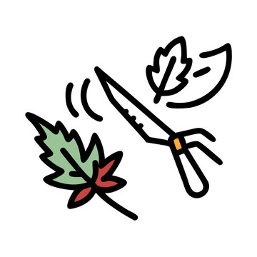 leaves and shears cutting action clip art preview