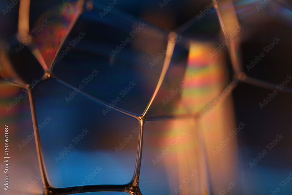 Fototapete green and blue liquid surface, green reflections of liquid in macro, bubbles in macro, connection of