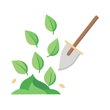 green leaves falling near shovel clip art preview