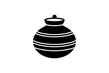 Decorative black pottery jar with stripes design