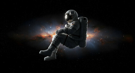 Fototapeta premium Astronaut Floating in Space Against a Cosmic Background